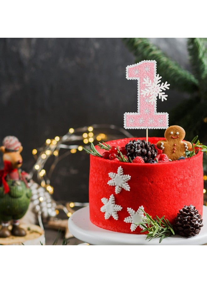 Ephlyn 1Pc Snowflake 1St Birthday Cake Topper Glitter Snowflake Number 1 Cake Pick Decorations For Winter Snowflake Theme Baby Shower Kids First Birthday Party Supplies Pink - Image 5