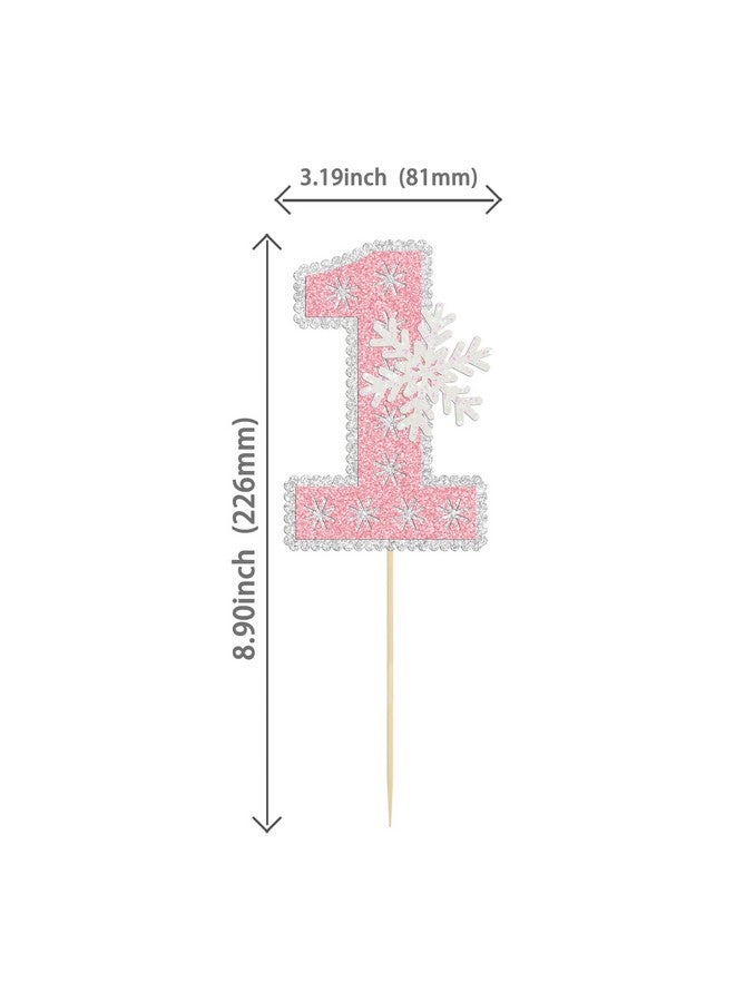 Ephlyn 1Pc Snowflake 1St Birthday Cake Topper Glitter Snowflake Number 1 Cake Pick Decorations For Winter Snowflake Theme Baby Shower Kids First Birthday Party Supplies Pink - Image 3