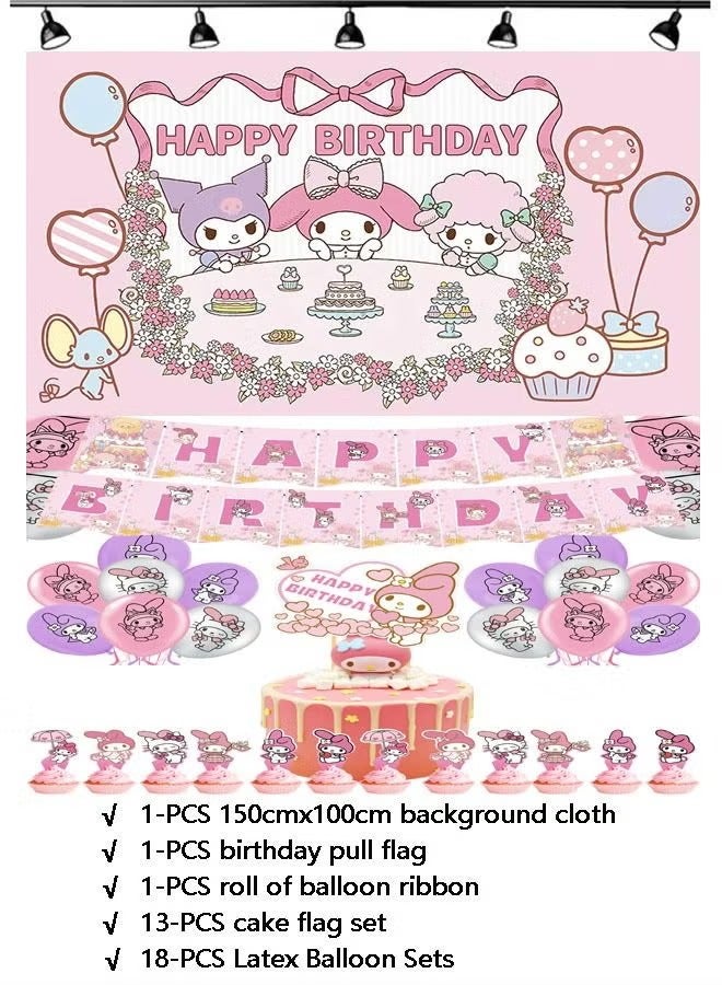 34-PCS My Melody Themed Birthday Party Balloon Flag Decoration Supplies - Image 2