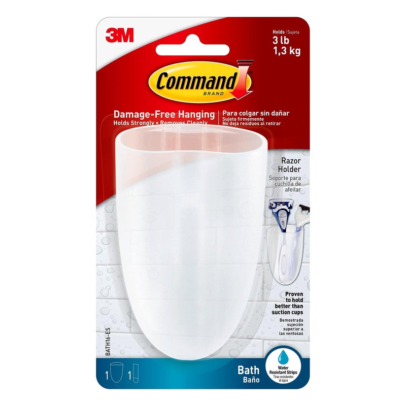 Command Bath Razor Holder, Clear Frosted, 1-Holder, 1- Water-Resistant Strip, Organize Damage-Free - Image 1