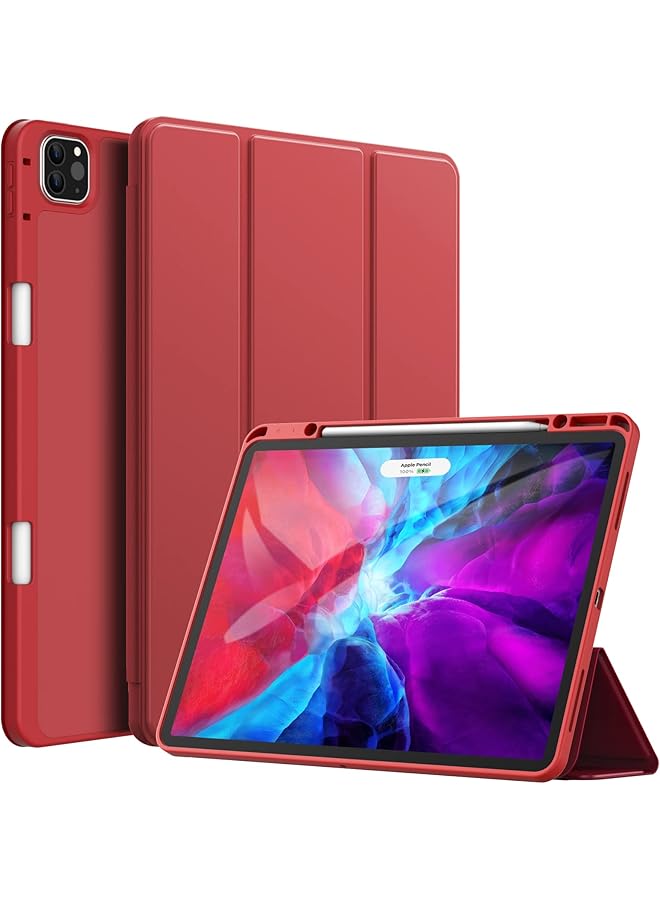 جي تيك حافظة لجهاز ايباد برو 12.9 انش موديل 2020 2018 الجيل الرابع مع حامل قلم يدعم شحن القلم الثاني، غطاء رفيع للكمبيوتر اللوحي مع ظهر ناعم من مادة TPU مع خاصية الاستيقاظ التلقائي باللون الأحمر - Image 1