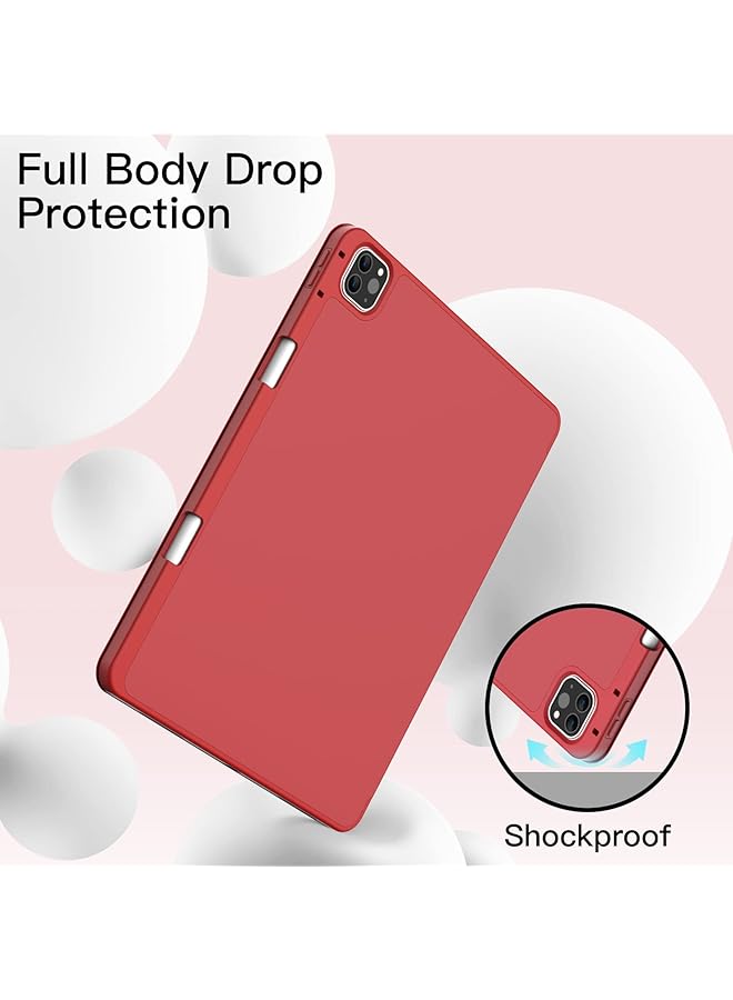 جي تيك حافظة لجهاز ايباد برو 12.9 انش موديل 2020 2018 الجيل الرابع مع حامل قلم يدعم شحن القلم الثاني، غطاء رفيع للكمبيوتر اللوحي مع ظهر ناعم من مادة TPU مع خاصية الاستيقاظ التلقائي باللون الأحمر - Image 4