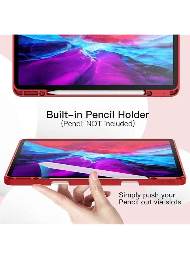 جي تيك حافظة لجهاز ايباد برو 12.9 انش موديل 2020 2018 الجيل الرابع مع حامل قلم يدعم شحن القلم الثاني، غطاء رفيع للكمبيوتر اللوحي مع ظهر ناعم من مادة TPU مع خاصية الاستيقاظ التلقائي باللون الأحمر - Image 5
