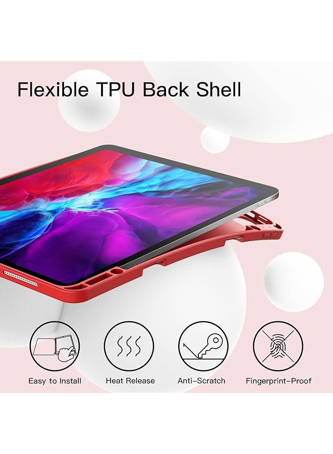 جي تيك حافظة لجهاز ايباد برو 12.9 انش موديل 2020 2018 الجيل الرابع مع حامل قلم يدعم شحن القلم الثاني، غطاء رفيع للكمبيوتر اللوحي مع ظهر ناعم من مادة TPU مع خاصية الاستيقاظ التلقائي باللون الأحمر - Image 3