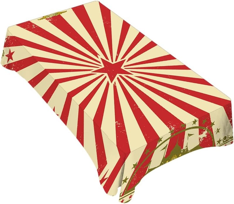 TKS MITLAN Vintage Circus Tablecloth 60x84 Inch Rectangular Carnival Red Stars Sunbeam Fun Performing Art Oblong Table Cloth Kitchen Table Decorations for Home Dinner Party - Image 1