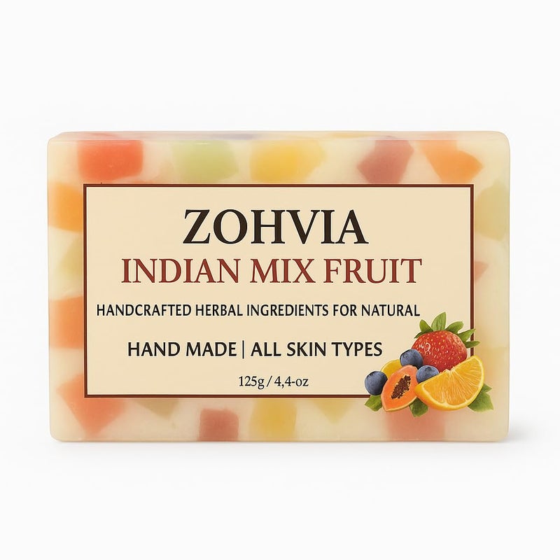 ZOHVIA Fruit Soap Bar 44oz Handmade Herbal Cleanser with Papaya Orange Mango Extracts Moisturizing Glycerine Hydrating for Dry Skin Natural Ayurvedic Vegan Face and Body Soap for Glow - Image 1