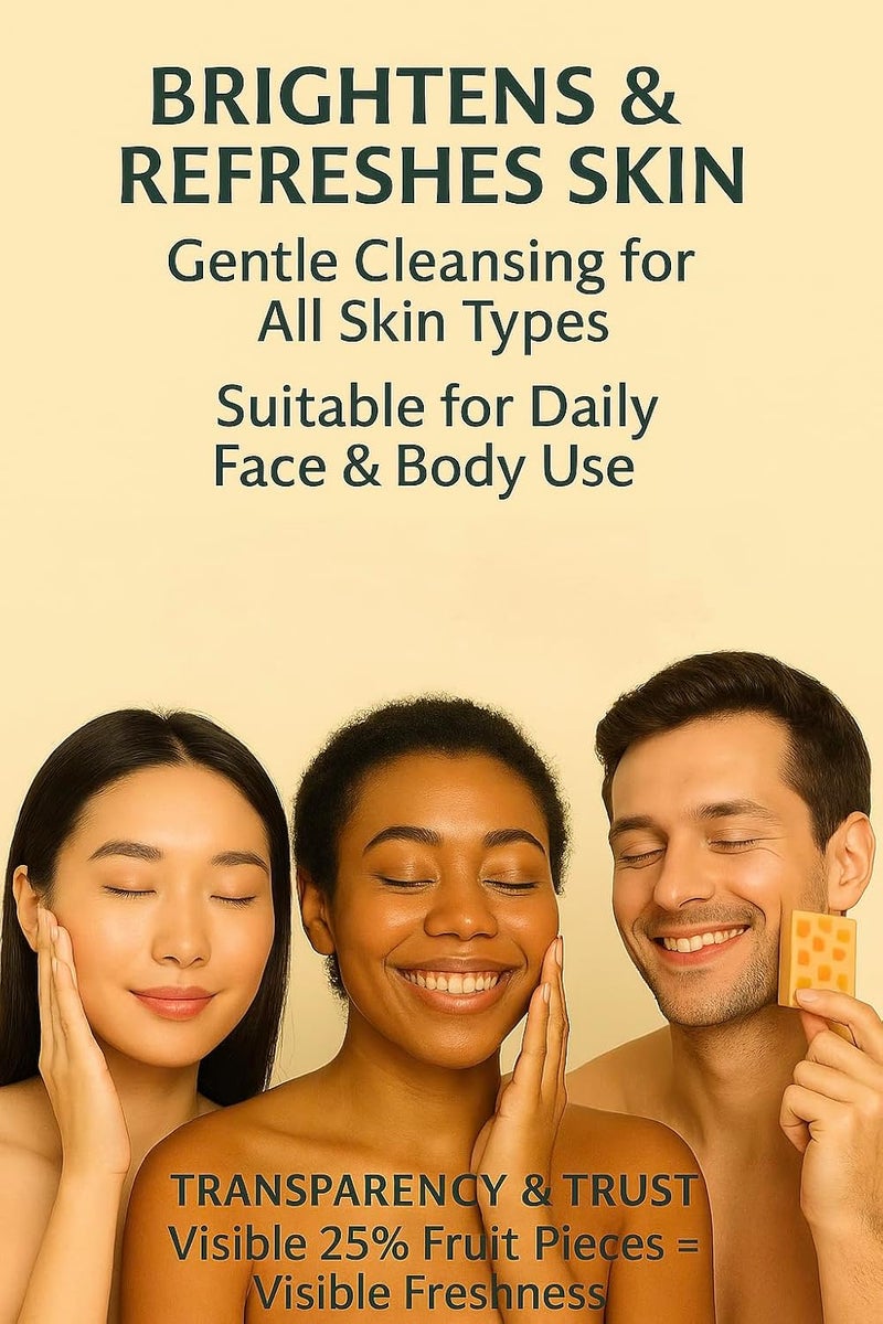 ZOHVIA Fruit Soap Bar 44oz Handmade Herbal Cleanser with Papaya Orange Mango Extracts Moisturizing Glycerine Hydrating for Dry Skin Natural Ayurvedic Vegan Face and Body Soap for Glow - Image 4