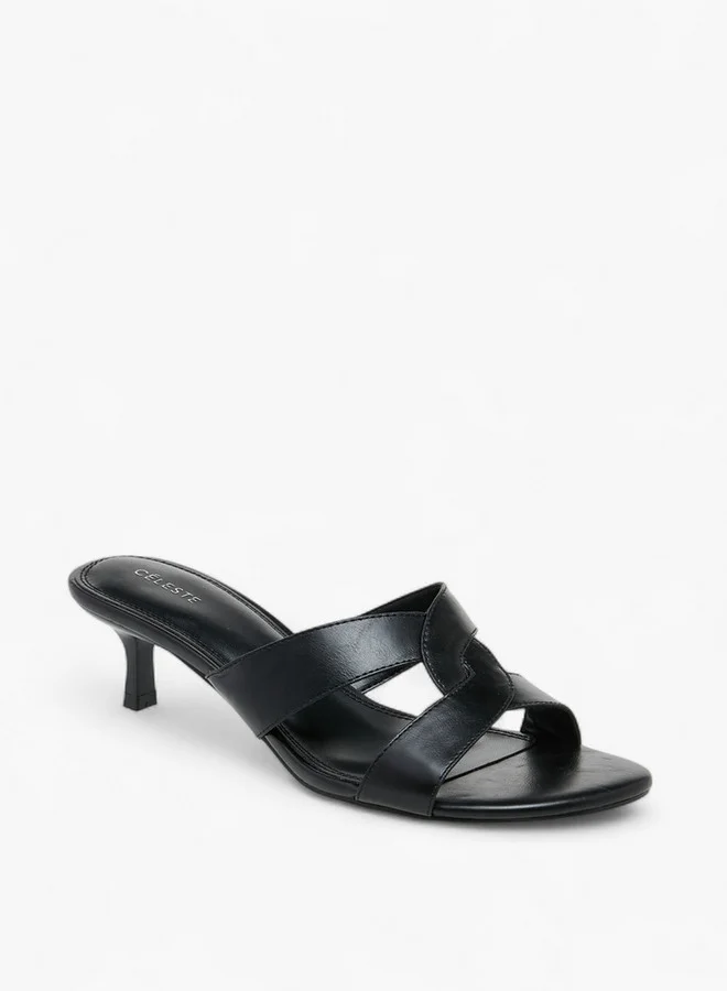 سيليست Women's Cutout Slip-On Sandals with Kitten Heels