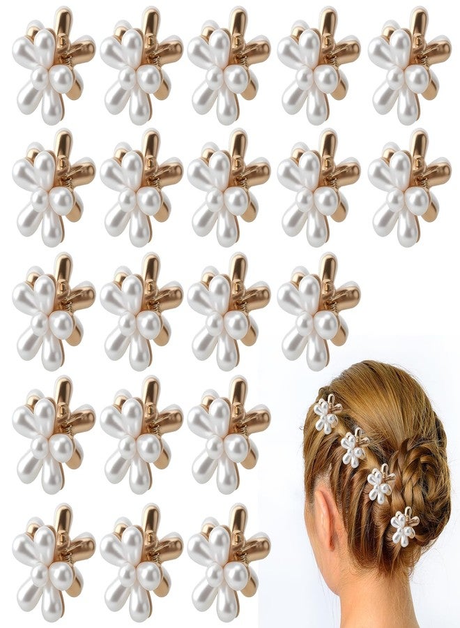 Aesnoun 20 Pcs Small Mini Pearl Claw Clips with Flower Design, Cute Mini Tiny Little Flower Sweet Artificial Bangs Nonslip Hair Claw Clips Decorative Cute Hair Accessories for Women Girls Gift - Image 1
