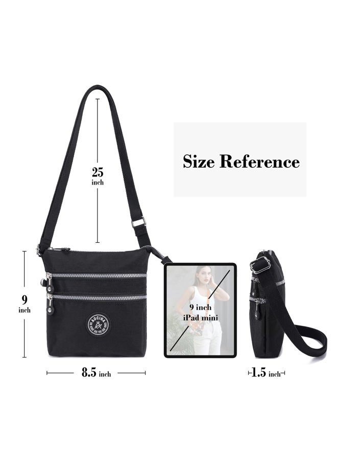 AOCINA Nylon Crossbody Bags for Women Multi Pocket Small Cross Body Purse Lightweight Travel Phone Purses Shoulder Handbags, Black, Small - Image 5