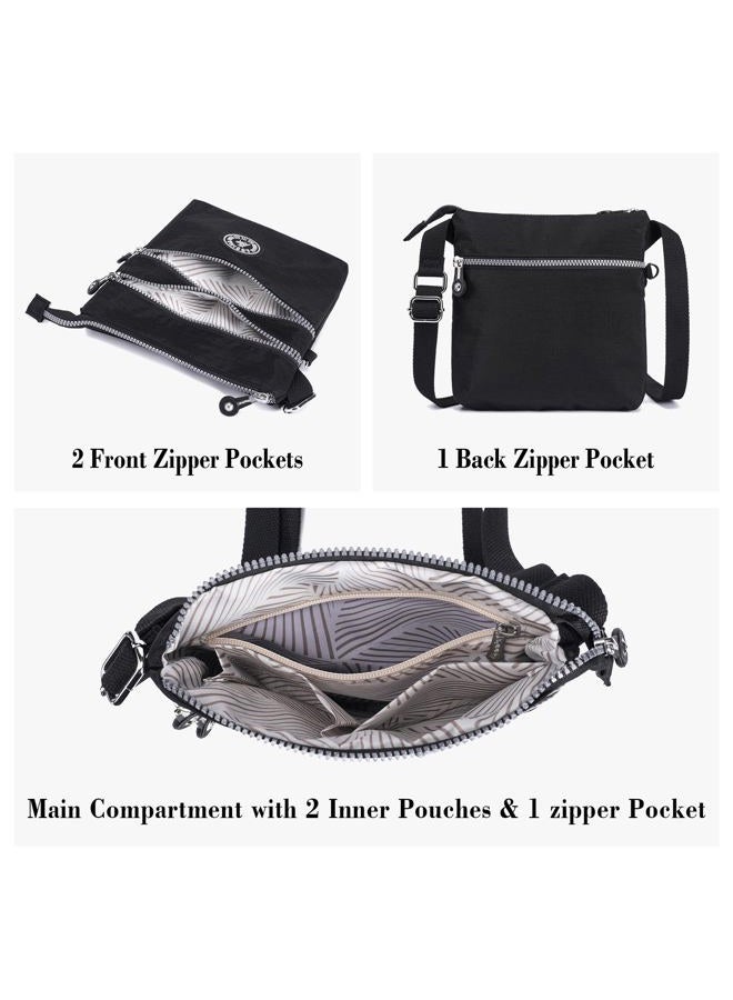 AOCINA Nylon Crossbody Bags for Women Multi Pocket Small Cross Body Purse Lightweight Travel Phone Purses Shoulder Handbags, Black, Small - Image 4