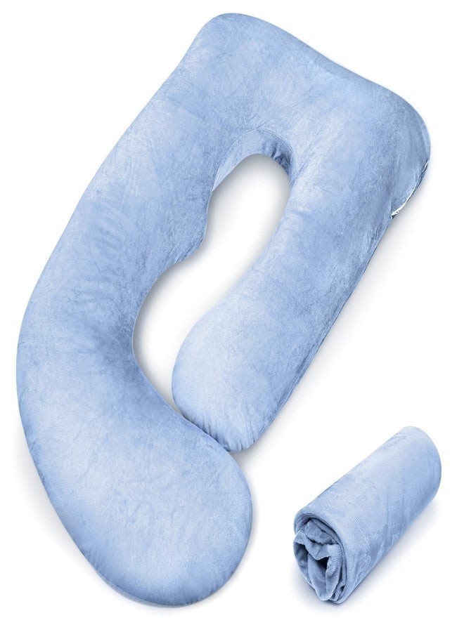 GFU Pregnancy Pillow Cover J-shaped Replacement Pillowcase(Cover Only), Soft Full Body Pillow Case for Maternity Pillows, Provides Sleep and Pregnancy Support, 100% Velvet with Zipper, Universal Fit, Blue - Image 1