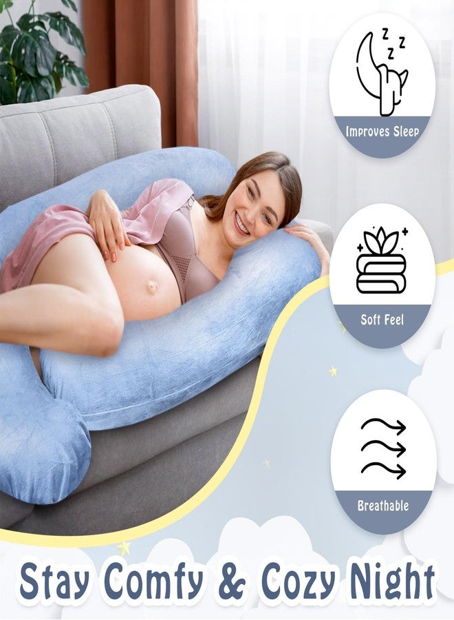 GFU Pregnancy Pillow Cover J-shaped Replacement Pillowcase(Cover Only), Soft Full Body Pillow Case for Maternity Pillows, Provides Sleep and Pregnancy Support, 100% Velvet with Zipper, Universal Fit, Blue - Image 5