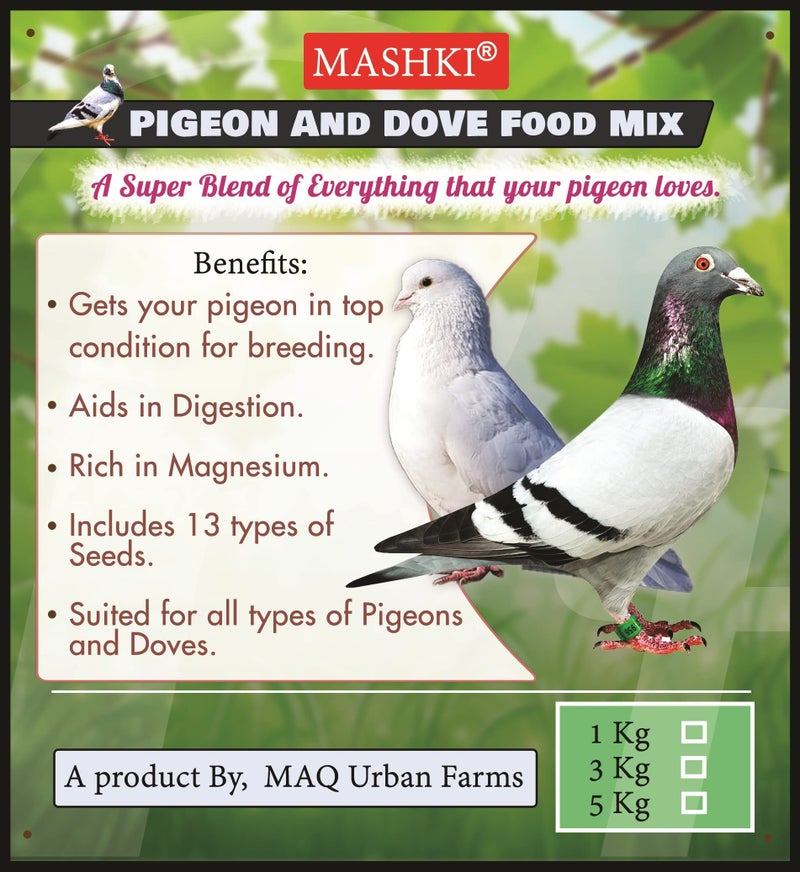 MASHKI Pigeon Food Mix With Multigrain & Seeds. Hand Picked Essential Ingredients With 13 Delicious Grains & Nuts For Pigeons & Doves Bird Food 5Kg,All Life Stages, 1 Count - Image 2