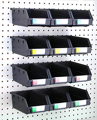 Right Arrange Pegboard Bins – 12 Pack Black Extra Large - Hooks to Any Peg Board - Organize Hardware, Accessories, Attachments, Workbench, Garage Storage, Craft Room, Tool Shed, Hobby Supplies, Parts - Image 1