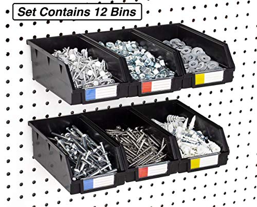 Right Arrange Pegboard Bins – 12 Pack Black Extra Large - Hooks to Any Peg Board - Organize Hardware, Accessories, Attachments, Workbench, Garage Storage, Craft Room, Tool Shed, Hobby Supplies, Parts - Image 3