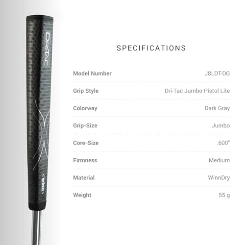 Winn DriTac Lite Jumbo Pistol Putter Golf Grip, Dark Gray - Image 3
