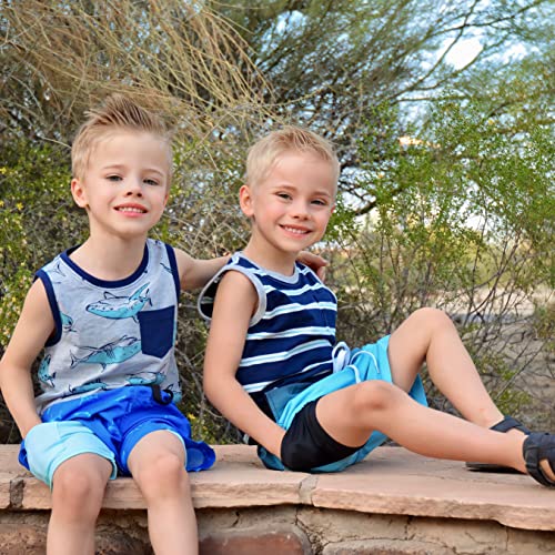 Cozople Big Boys Quick Dry UPF50+ Beach Swim Trunks with Stretchy Boxer Brief Liner Swimming Shorts Novelty Blue Shark Graphic Lightweight Swimwear Bathing Suit Size 10-12 - Image 2