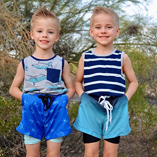Cozople Big Boys Quick Dry UPF50+ Beach Swim Trunks with Stretchy Boxer Brief Liner Swimming Shorts Novelty Blue Shark Graphic Lightweight Swimwear Bathing Suit Size 10-12 - Image 3