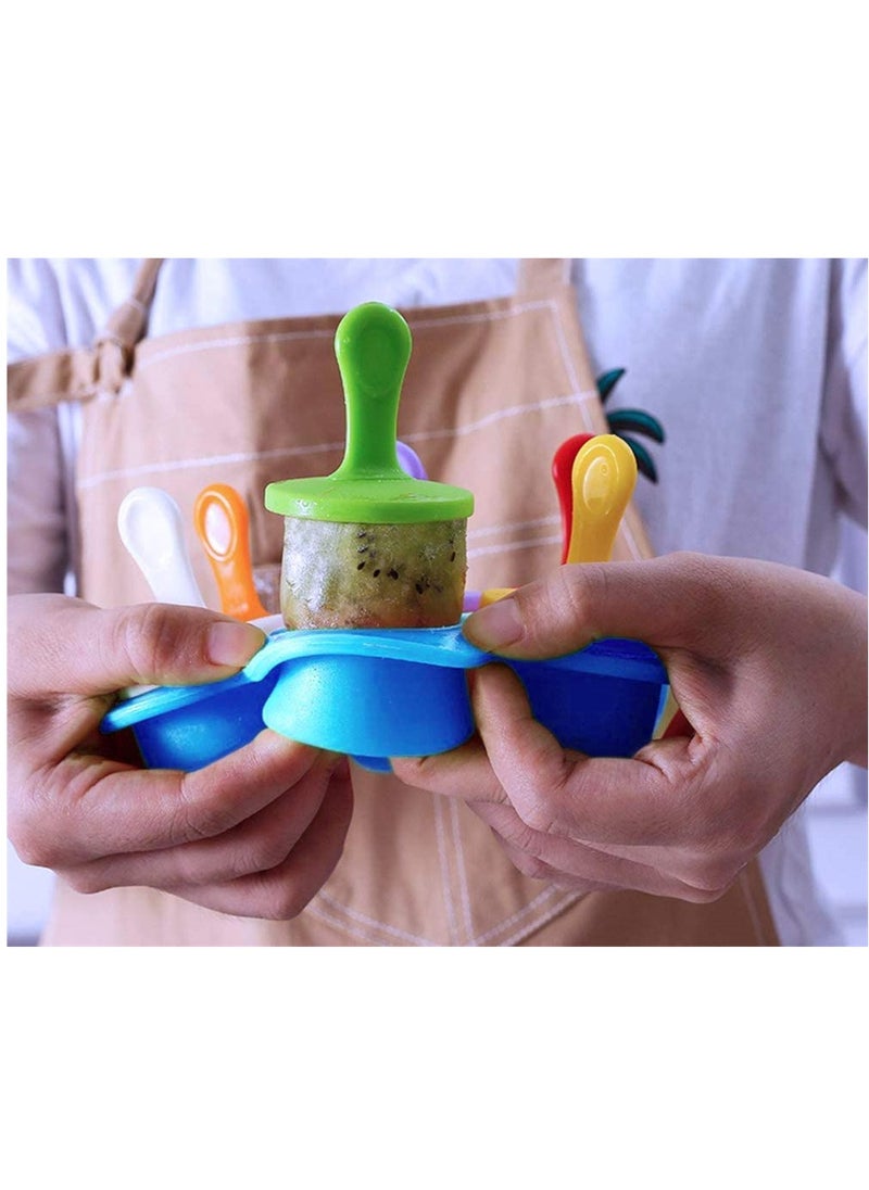 SYOSI - Mini Silicone Popsicle Mold, 7-cavity DIY Ice Pop Mold with Colorful Plastic Sticks, Popsicle Makers for Egg Bites and Ice Cream Mould, Baby Food Storage Container, Non-Stick Ice Cube Trays Blue - Image 1