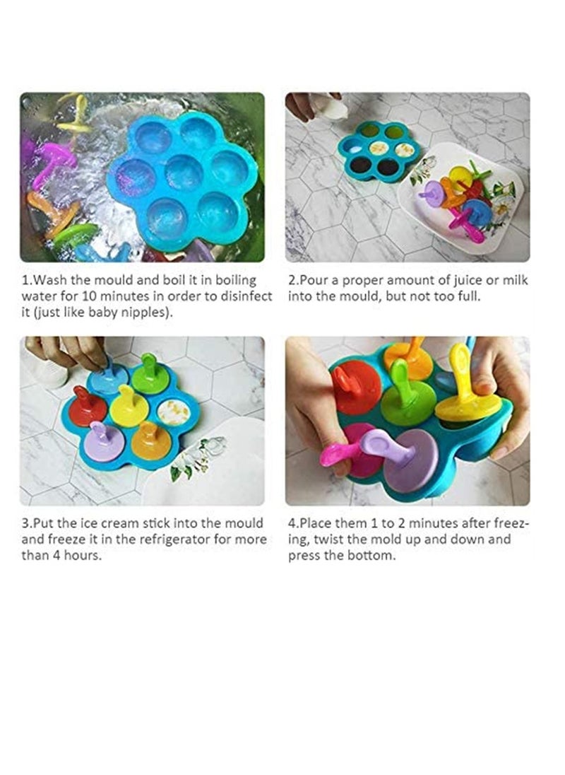 SYOSI - Mini Silicone Popsicle Mold, 7-cavity DIY Ice Pop Mold with Colorful Plastic Sticks, Popsicle Makers for Egg Bites and Ice Cream Mould, Baby Food Storage Container, Non-Stick Ice Cube Trays Blue - Image 1