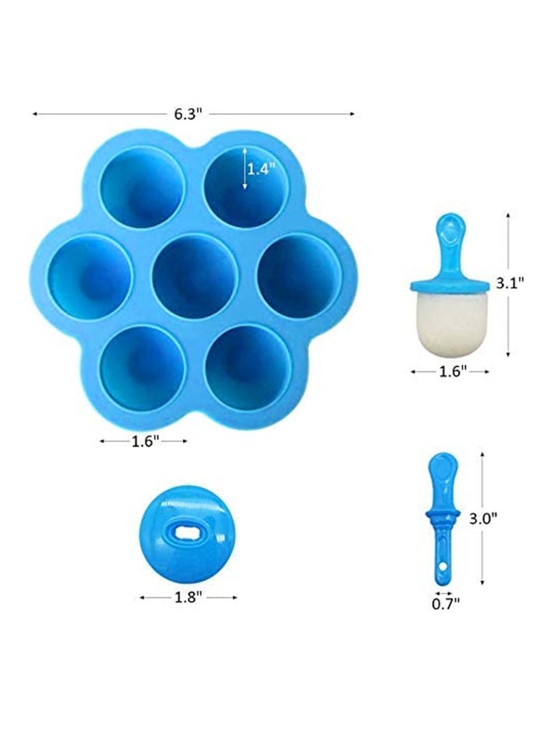 SYOSI - Mini Silicone Popsicle Mold, 7-cavity DIY Ice Pop Mold with Colorful Plastic Sticks, Popsicle Makers for Egg Bites and Ice Cream Mould, Baby Food Storage Container, Non-Stick Ice Cube Trays Blue - Image 1