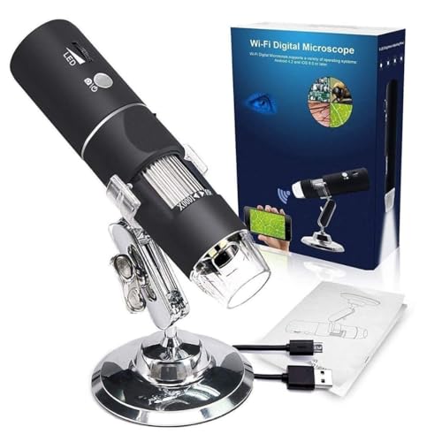 COOLCOLD ميكروسكوب رقمي COOLCOLD واي فاي، 50X-1000X تكبير رقمي، منظار HD 2 ميجابكسل مع 8 LED لهواتف أندرويد و iOS، آيفون، سامسونج، تابلت، كمبيوتر ويندوز (أسود) - Image 1