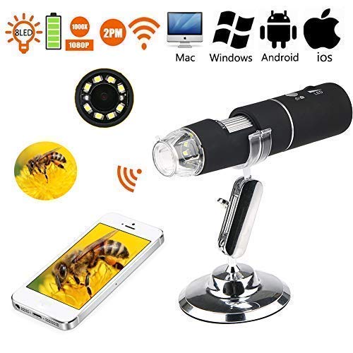 COOLCOLD ميكروسكوب رقمي COOLCOLD واي فاي، 50X-1000X تكبير رقمي، منظار HD 2 ميجابكسل مع 8 LED لهواتف أندرويد و iOS، آيفون، سامسونج، تابلت، كمبيوتر ويندوز (أسود) - Image 2