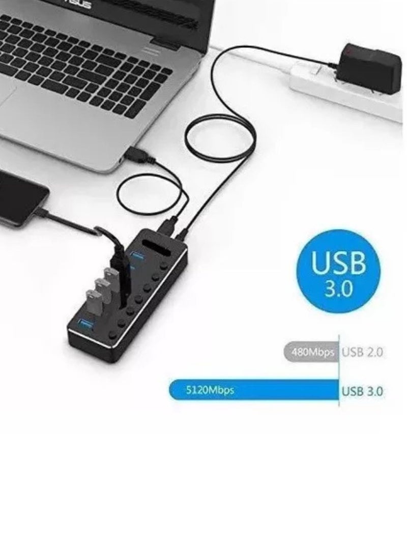 Terabyte USB 3.0 hub with power adapter 7 port cable about 120cm black - Image 3