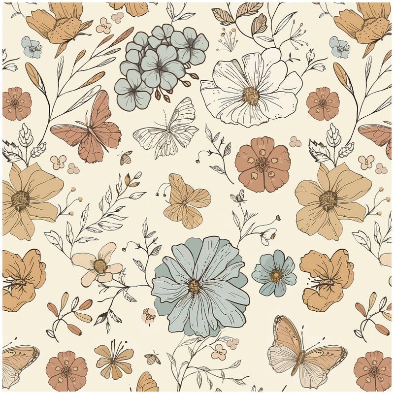 Theper Beige Floral Wallpaper Peel and Stick Wallpaper Boho 173197 Colourful Flower Butterfly Self Adhesive Removable Wall Paper for Bedroom Floral Contact Paper for Cabinets Home Vinyl Decor - Image 2