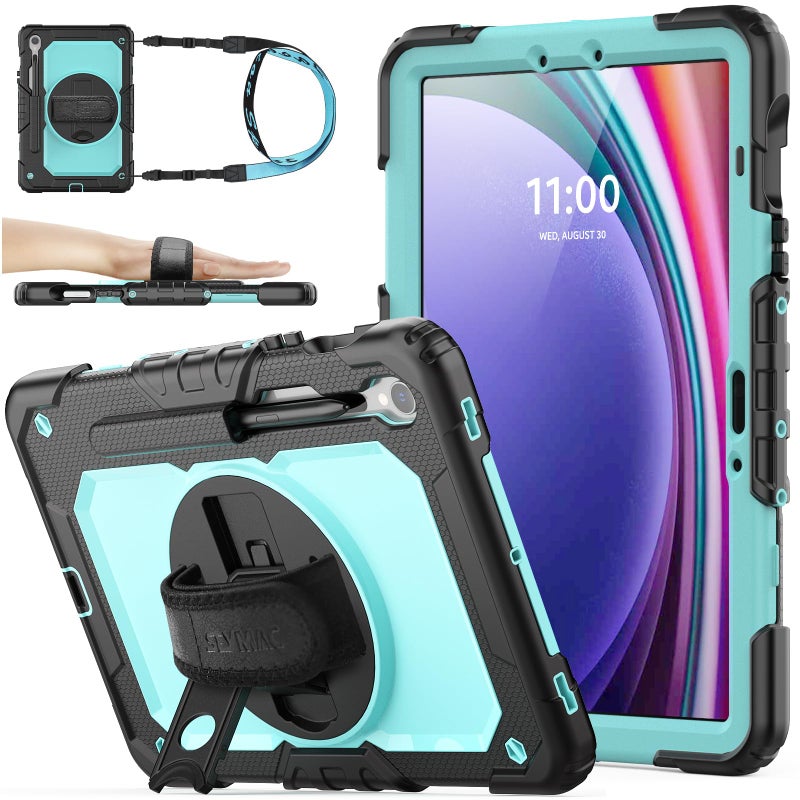SEYMAC stock Case for Samsung Galaxy Tab S10 Lite / S10 FE / S9 FE 5G / S9 Tablet Case 10.9''/ 11'' Protective with Screen Protector, Pen Holder, 360 Rotate Stand, Hand Strap, Shoulder Strap, SkyBlue1 - Image 1
