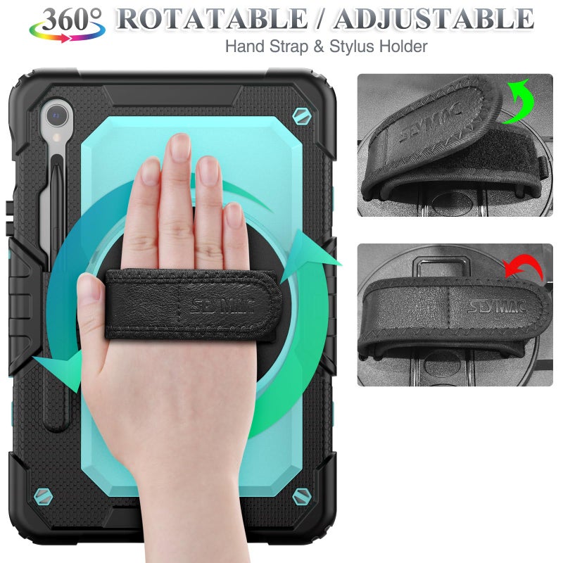 SEYMAC stock Case for Samsung Galaxy Tab S10 Lite / S10 FE / S9 FE 5G / S9 Tablet Case 10.9''/ 11'' Protective with Screen Protector, Pen Holder, 360 Rotate Stand, Hand Strap, Shoulder Strap, SkyBlue1 - Image 3