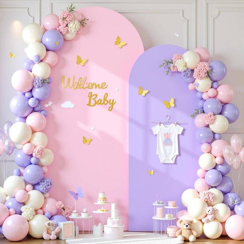 Suppromo Pink Purple Arch Cover 2 Set-7.2 and 6ft Arch Backdrop Cover Spandex Fitted Baby Shower Arch Stand Covers for Girls Birthday Party Wedding Bridal Shower Banquet Photo Arch Covers Stretchy Backdrop - Image 1