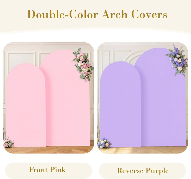 Suppromo Pink Purple Arch Cover 2 Set-7.2 and 6ft Arch Backdrop Cover Spandex Fitted Baby Shower Arch Stand Covers for Girls Birthday Party Wedding Bridal Shower Banquet Photo Arch Covers Stretchy Backdrop - Image 2