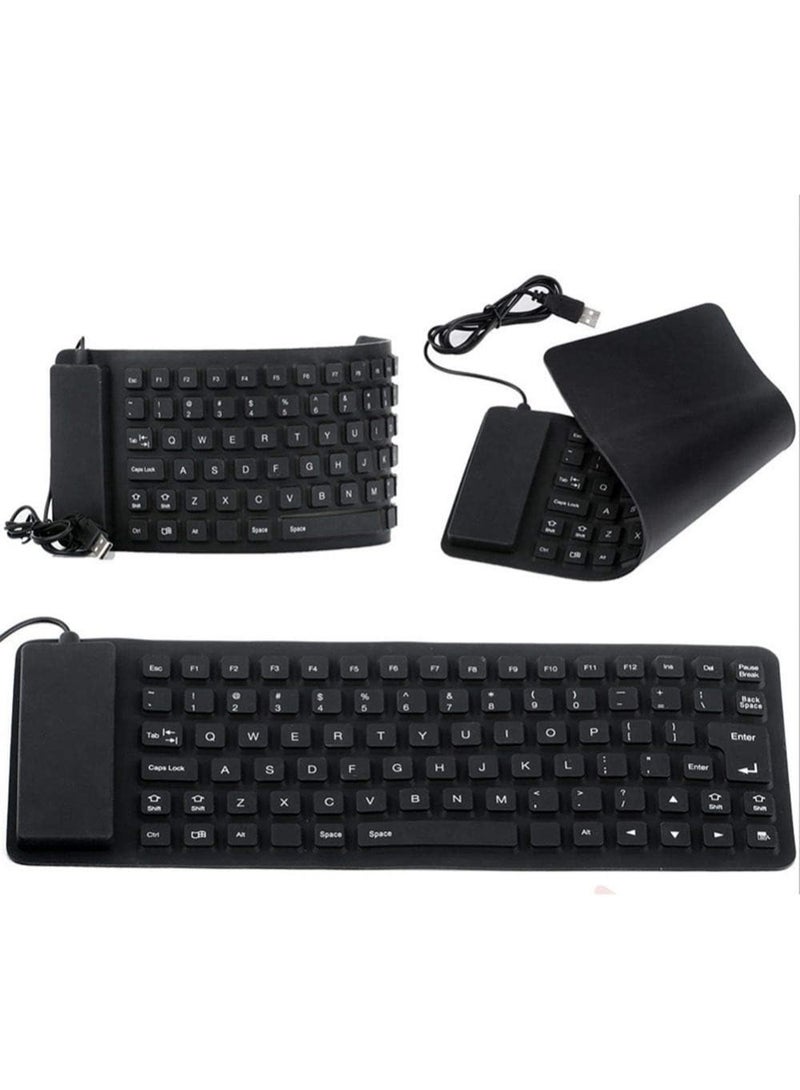 كيبورد سيليكون مرن وقابل للطي بسلك USB، مقاوم للماء والغبار، لوحة مفاتيح بـ85 مفتاح للكمبيوتر المكتبي واللاب توب، تصميم عملي سهل الحمل - Image 1
