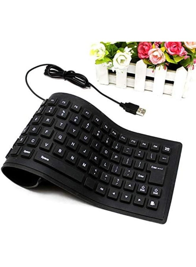 كيبورد سيليكون مرن وقابل للطي بسلك USB، مقاوم للماء والغبار، لوحة مفاتيح بـ85 مفتاح للكمبيوتر المكتبي واللاب توب، تصميم عملي سهل الحمل - Image 3