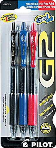 Pilot G2 Premium Gel Roller Pens, Fine Point, Gel Ink Pens, 0.7 mm, Pack of 3, Black/Blue/Red - Ideal for School, Journaling & Office Writing - Image 2