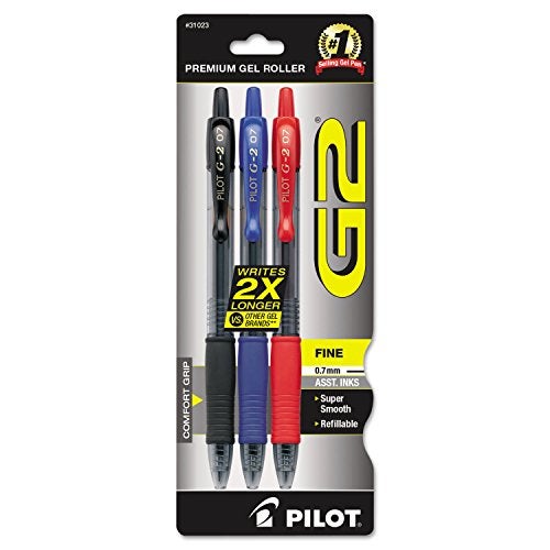 Pilot G2 Premium Gel Roller Pens, Fine Point, Gel Ink Pens, 0.7 mm, Pack of 3, Black/Blue/Red - Ideal for School, Journaling & Office Writing - Image 1