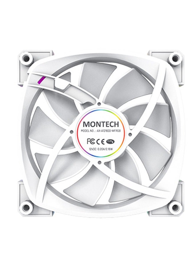 مونتك مروحة AX120 PWM ARGB مقاس 120 مم، 800-1600 دورة في الدقيقة، 59 قدم مكعب في الدقيقة، ضغط ثابت 1.8 مم من الماء، ضوضاء 27 ديسيبل، PWM رباعي الدبابيس + ARGB ثلاثي الدبابيس 5 فولت، إضاءة حلقية سداسية 20 مصباح LED، كابل مروحة 500 مم، كابل ARGB 540 مم، لتبريد علبة الكمبيوتر والرادياتير، أبيض  - Image 5