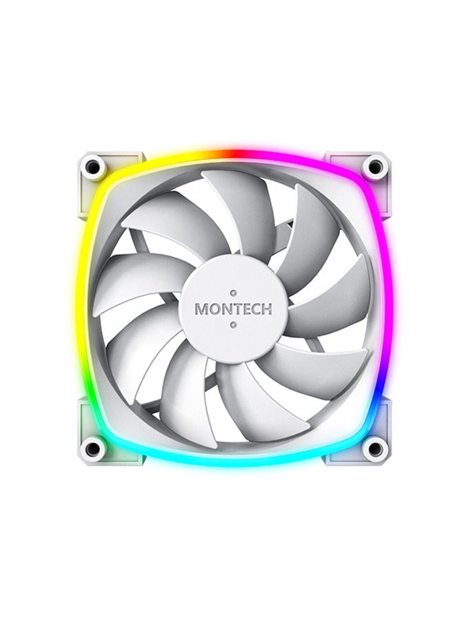 مونتك مروحة AX120 PWM ARGB مقاس 120 مم، 800-1600 دورة في الدقيقة، 59 قدم مكعب في الدقيقة، ضغط ثابت 1.8 مم من الماء، ضوضاء 27 ديسيبل، PWM رباعي الدبابيس + ARGB ثلاثي الدبابيس 5 فولت، إضاءة حلقية سداسية 20 مصباح LED، كابل مروحة 500 مم، كابل ARGB 540 مم، لتبريد علبة الكمبيوتر والرادياتير، أبيض  - Image 2