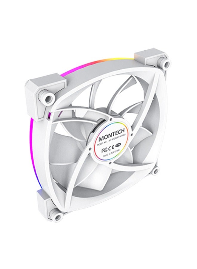 مونتك مروحة AX120 PWM ARGB مقاس 120 مم، 800-1600 دورة في الدقيقة، 59 قدم مكعب في الدقيقة، ضغط ثابت 1.8 مم من الماء، ضوضاء 27 ديسيبل، PWM رباعي الدبابيس + ARGB ثلاثي الدبابيس 5 فولت، إضاءة حلقية سداسية 20 مصباح LED، كابل مروحة 500 مم، كابل ARGB 540 مم، لتبريد علبة الكمبيوتر والرادياتير، أبيض  - Image 3