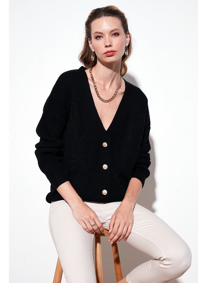 Lela Standard Fit Patterned V Neck Knitted Cardigan Women's Cardigan 4616194  - Image 1