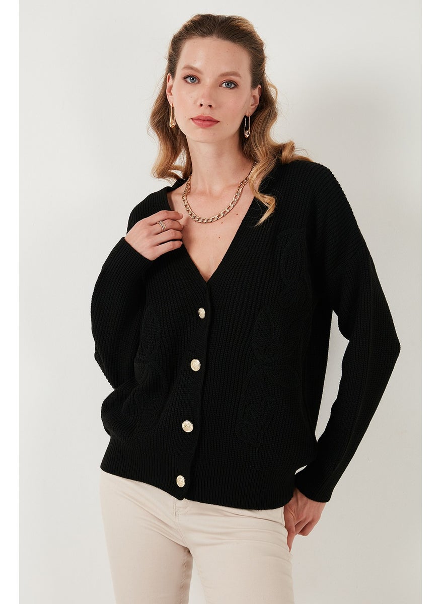 Lela Standard Fit Patterned V Neck Knitted Cardigan Women's Cardigan 4616194  - Image 3