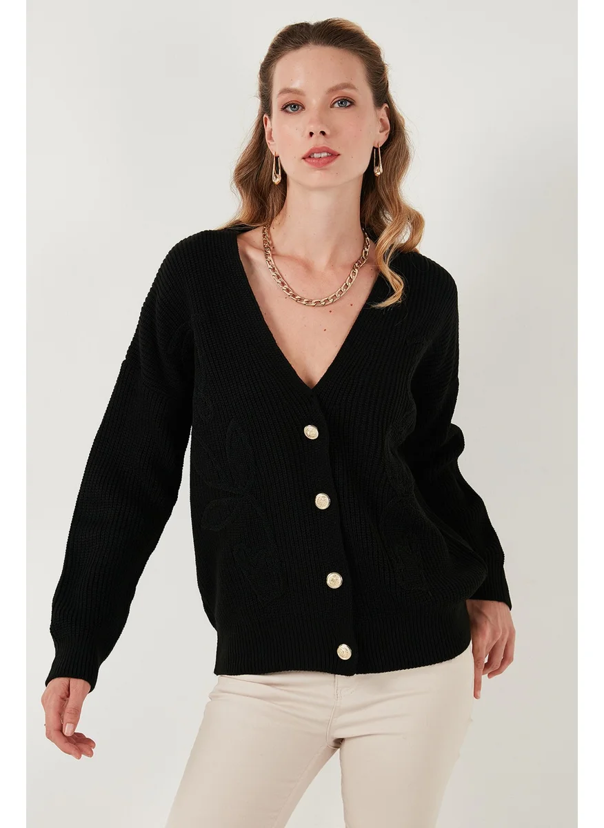 Lela Standard Fit Patterned V Neck Knitted Cardigan Women's Cardigan 4616194