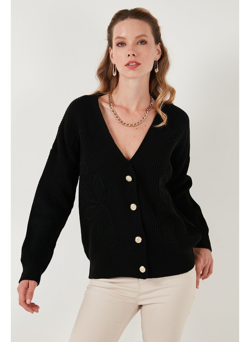 Lela Standard Fit Patterned V Neck Knitted Cardigan Women's Cardigan 4616194  - Image 2