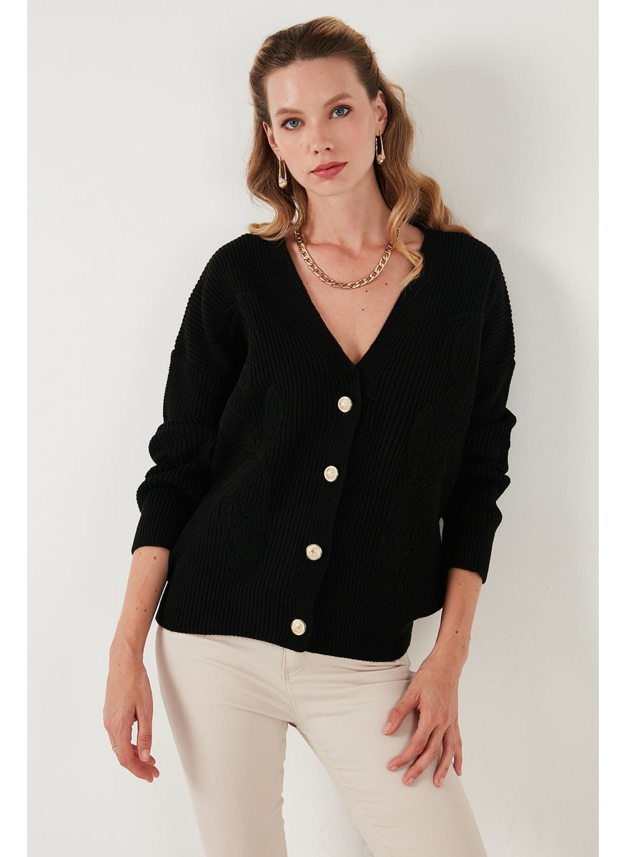 Lela Standard Fit Patterned V Neck Knitted Cardigan Women's Cardigan 4616194  - Image 5