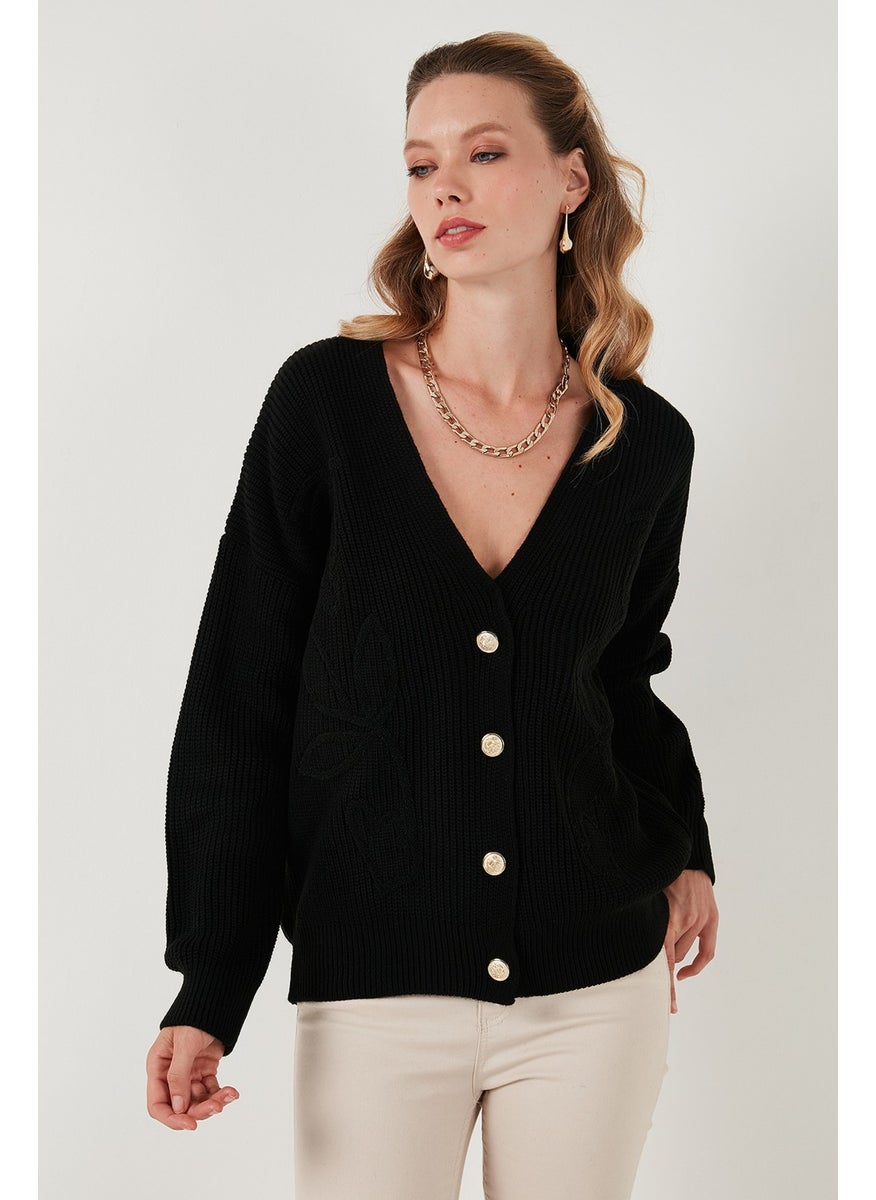 Lela Standard Fit Patterned V Neck Knitted Cardigan Women's Cardigan 4616194  - Image 4