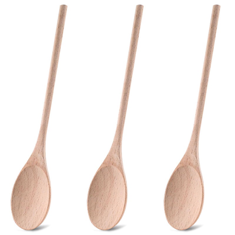 HANSGO 10 Inch Wooden Spoons for Cooking, 3PCS European Beech Wood Mixing Spoons, Heat Resistant, Non-Scratch for Nonstick Pans & Soup Pots, Ideal for Home Kitchen Stirring, Serving & Baking - Image 1