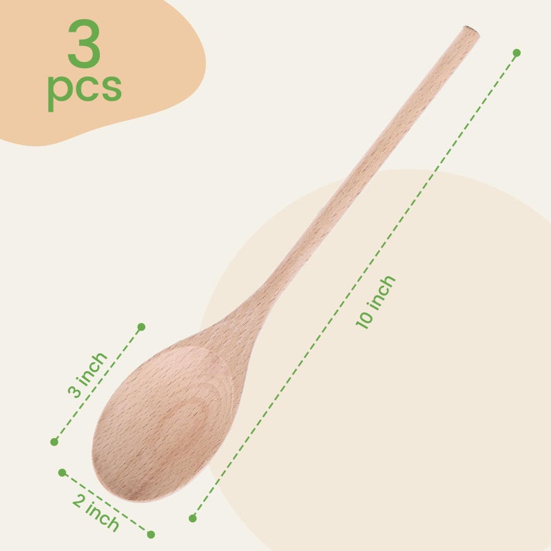 HANSGO 10 Inch Wooden Spoons for Cooking, 3PCS European Beech Wood Mixing Spoons, Heat Resistant, Non-Scratch for Nonstick Pans & Soup Pots, Ideal for Home Kitchen Stirring, Serving & Baking - Image 2