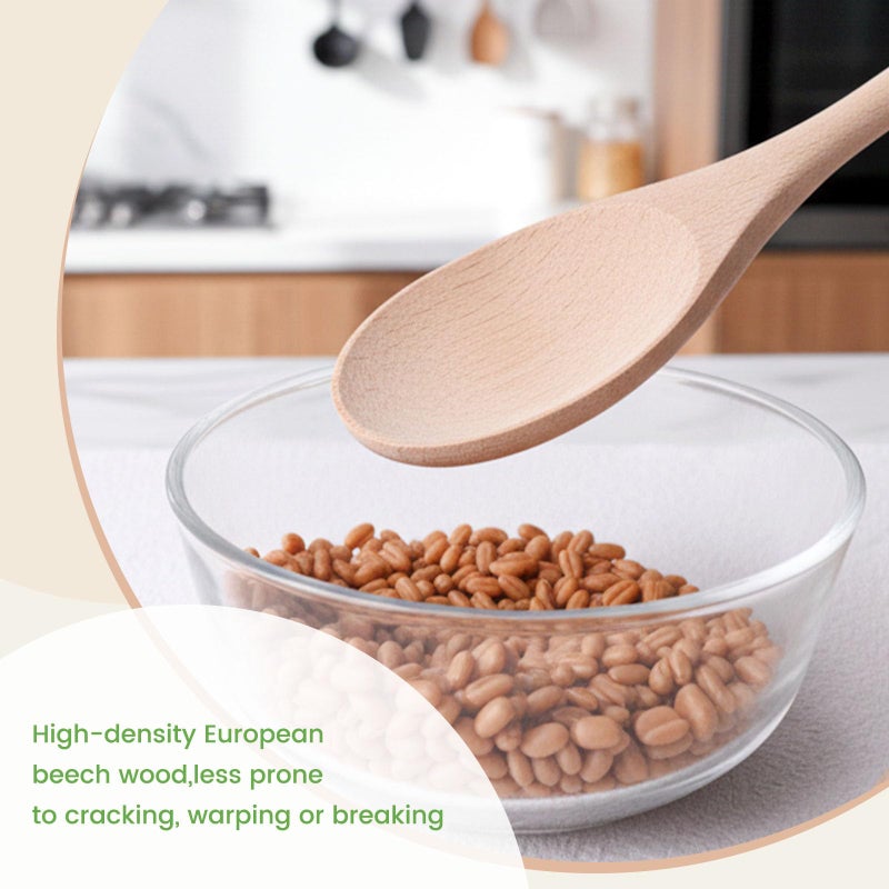 HANSGO 10 Inch Wooden Spoons for Cooking, 3PCS European Beech Wood Mixing Spoons, Heat Resistant, Non-Scratch for Nonstick Pans & Soup Pots, Ideal for Home Kitchen Stirring, Serving & Baking - Image 3